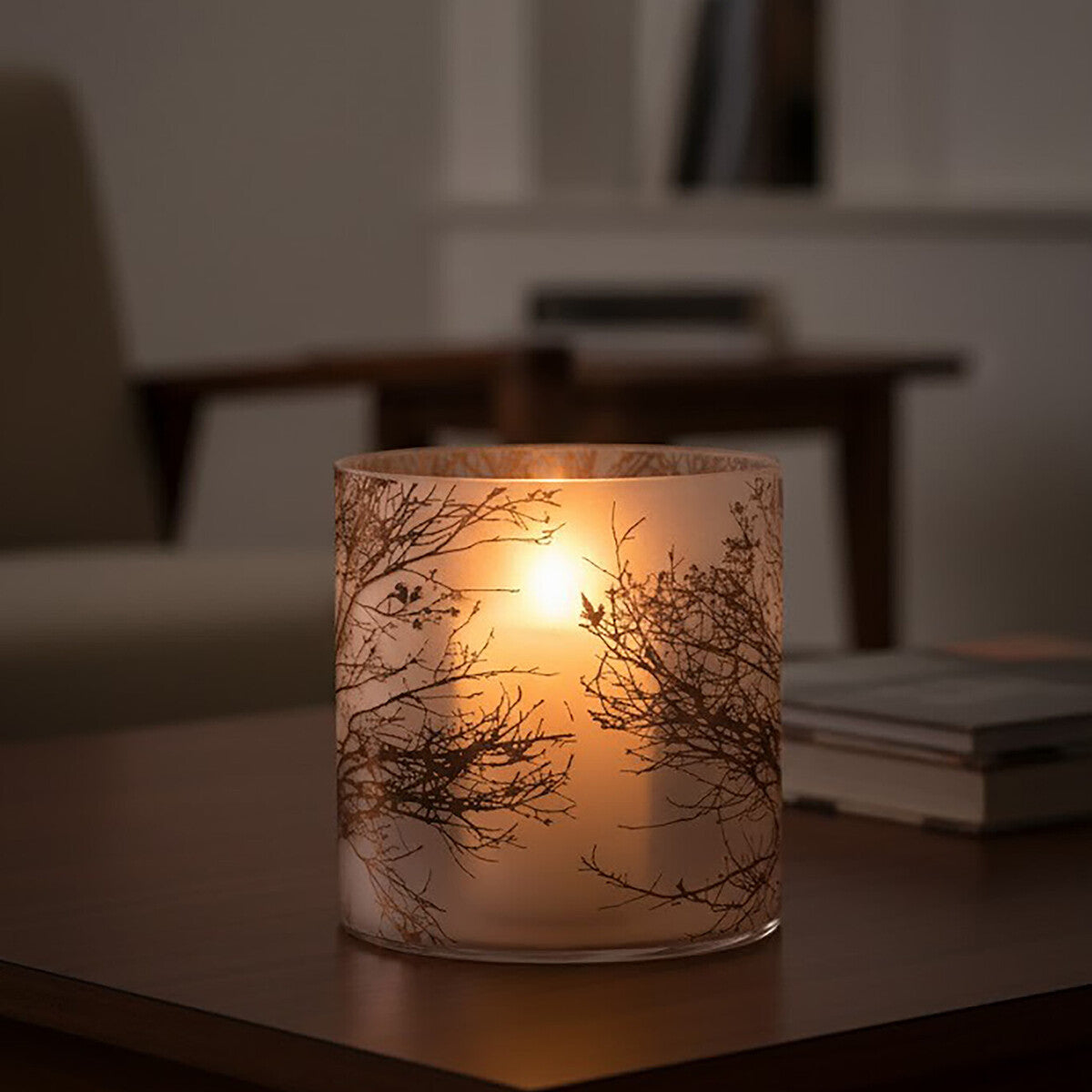 Orsina Branch Large Brown Glass Hurricane Candle Holder – Etched