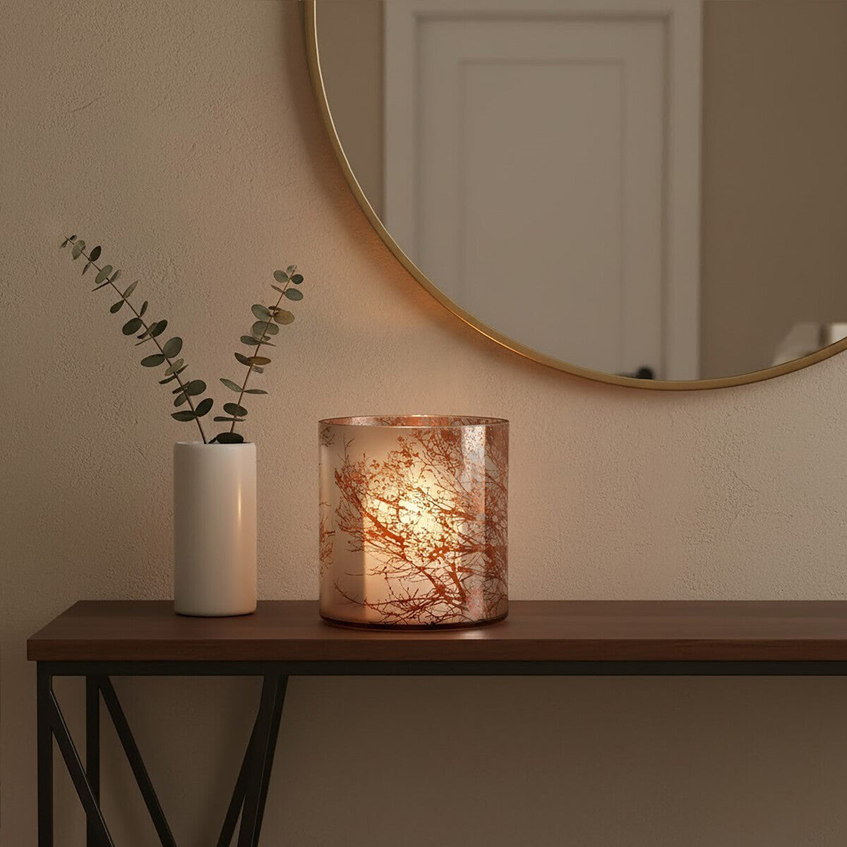 Orsina Branch Large Brown Glass Hurricane Candle Holder – Etched