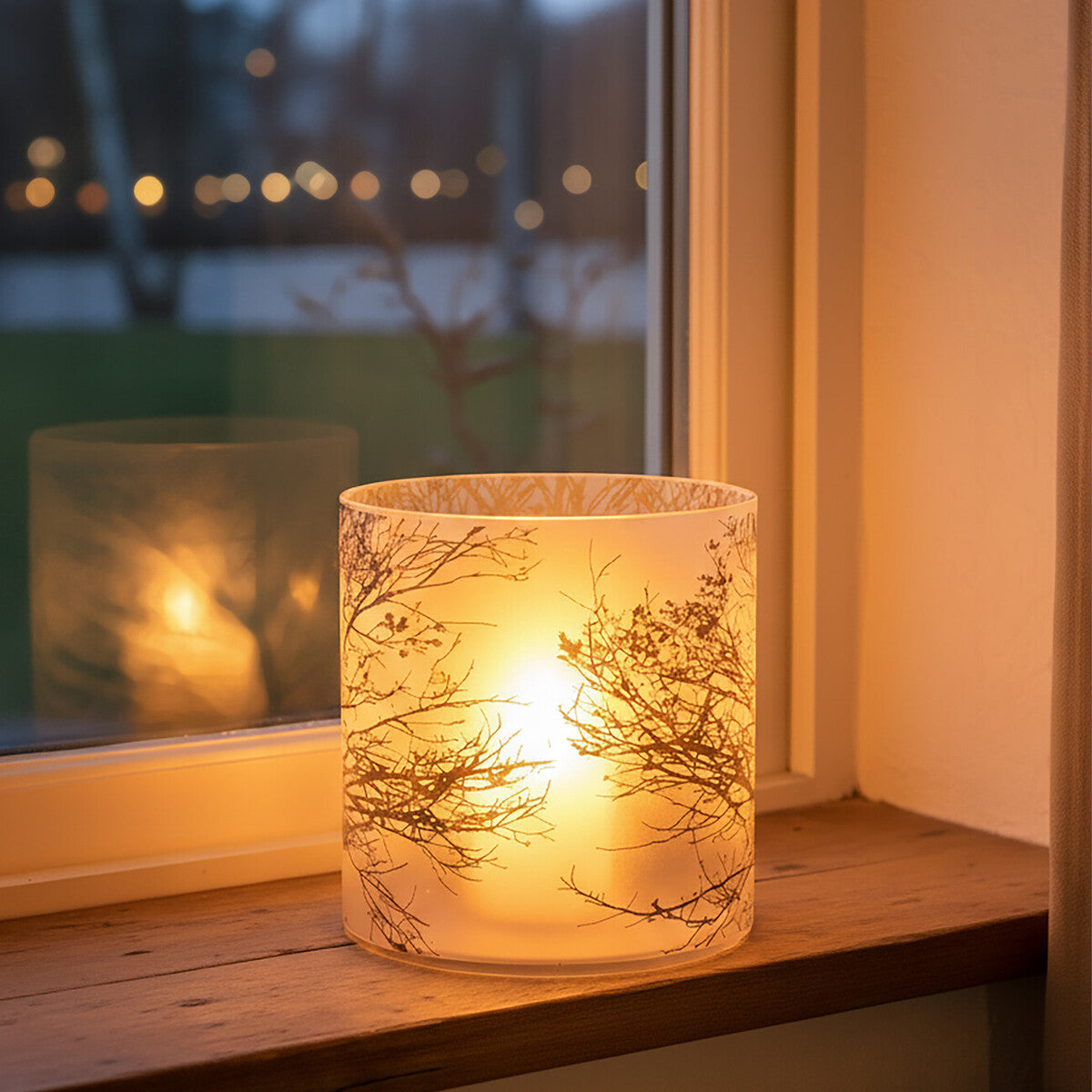 Orsina Branch Large Brown Glass Hurricane Candle Holder – Etched