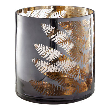 Orsina Fern Large Glass Hurricane Candle Holder – Etched Leaf Motif