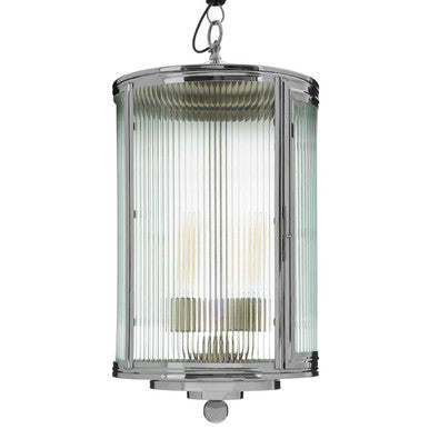 Orsina Calina Large Ribbed Glass Pendant Light | Silver Finish