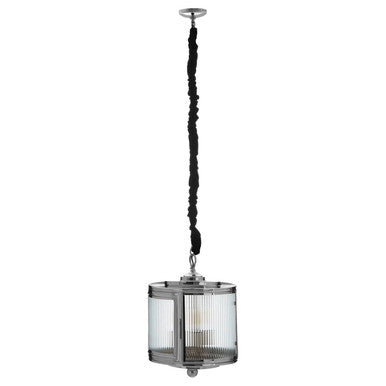 Orsina Calina Small Glass Pendant Light – Ribbed Glass & Silver