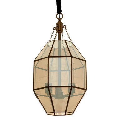Orsina Calissa Polygonal Pendant Light – Brass and Antique Brown Glass