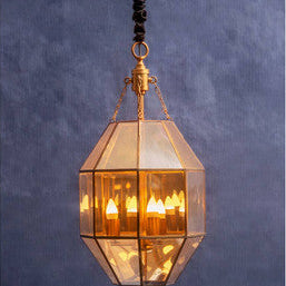 Orsina Calissa Polygonal Pendant Light – Brass and Antique Brown Glass