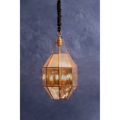 Orsina Calissa Polygonal Pendant Light – Brass and Antique Brown Glass