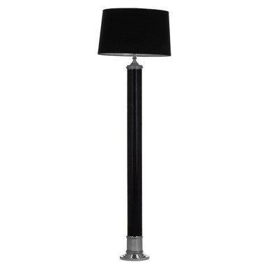 Orsina Canon Black Leather Floor Lamp – Modern Metal & Silver Base