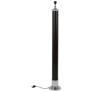 Orsina Canon Black Leather Floor Lamp – Modern Metal & Silver Base