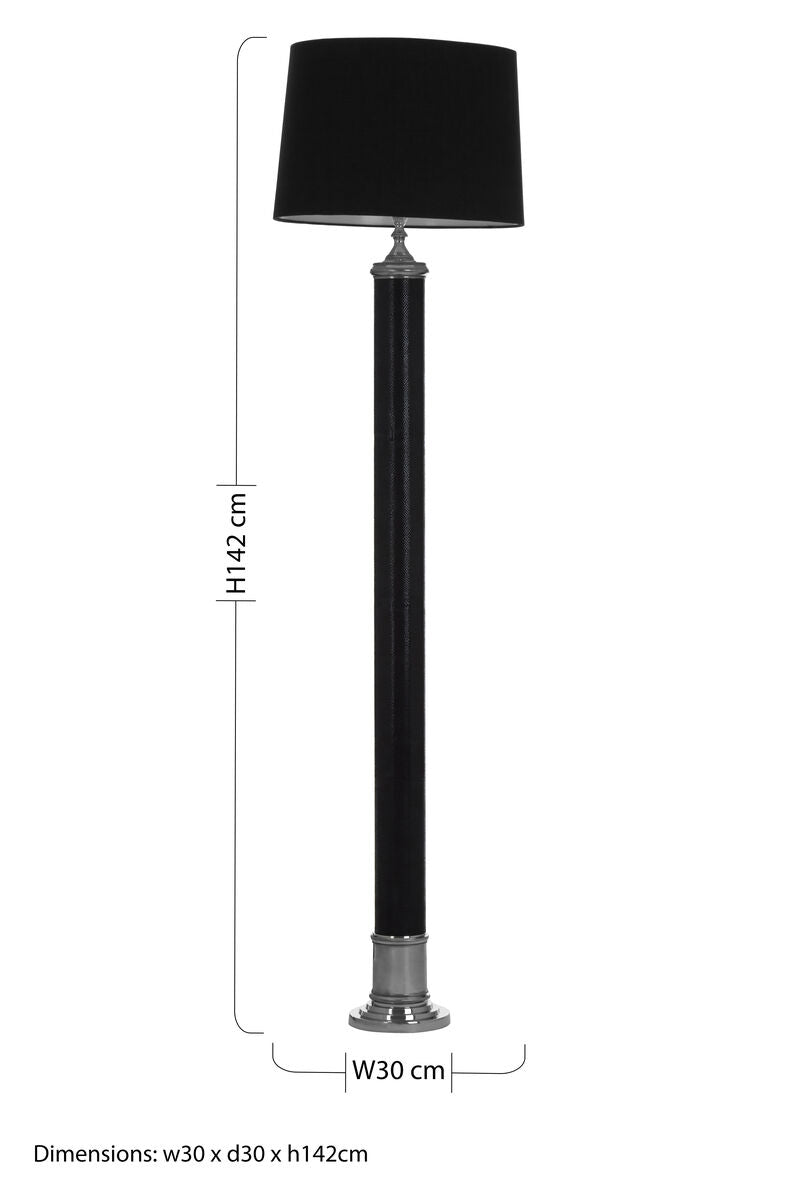 Orsina Canon Black Leather Floor Lamp – Modern Metal & Silver Base