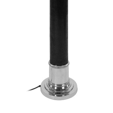 Orsina Canon Black Leather Floor Lamp – Modern Metal & Silver Base