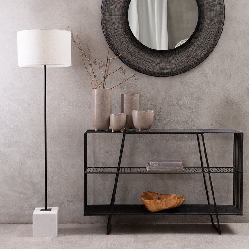 Orsina Murdoch Marble Floor Lamp | Natural Linen Shade & Black Iron