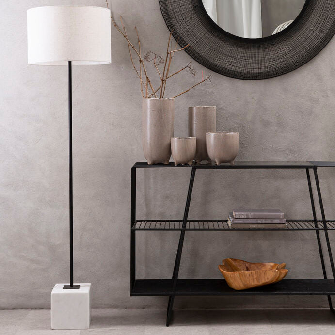 Orsina Murdoch Marble Floor Lamp | Natural Linen Shade & Black Iron