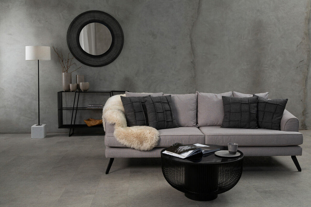 Orsina Murdoch Marble Floor Lamp | Natural Linen Shade & Black Iron
