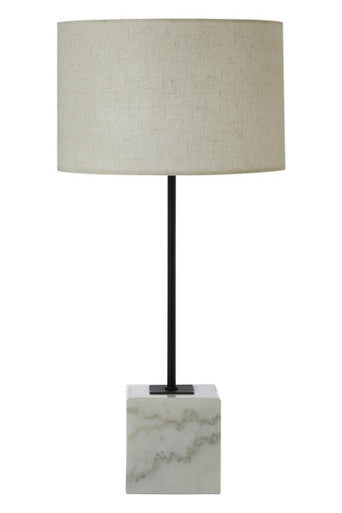Orsina Murdoch Table Lamp | White Marble Base with Linen Shade