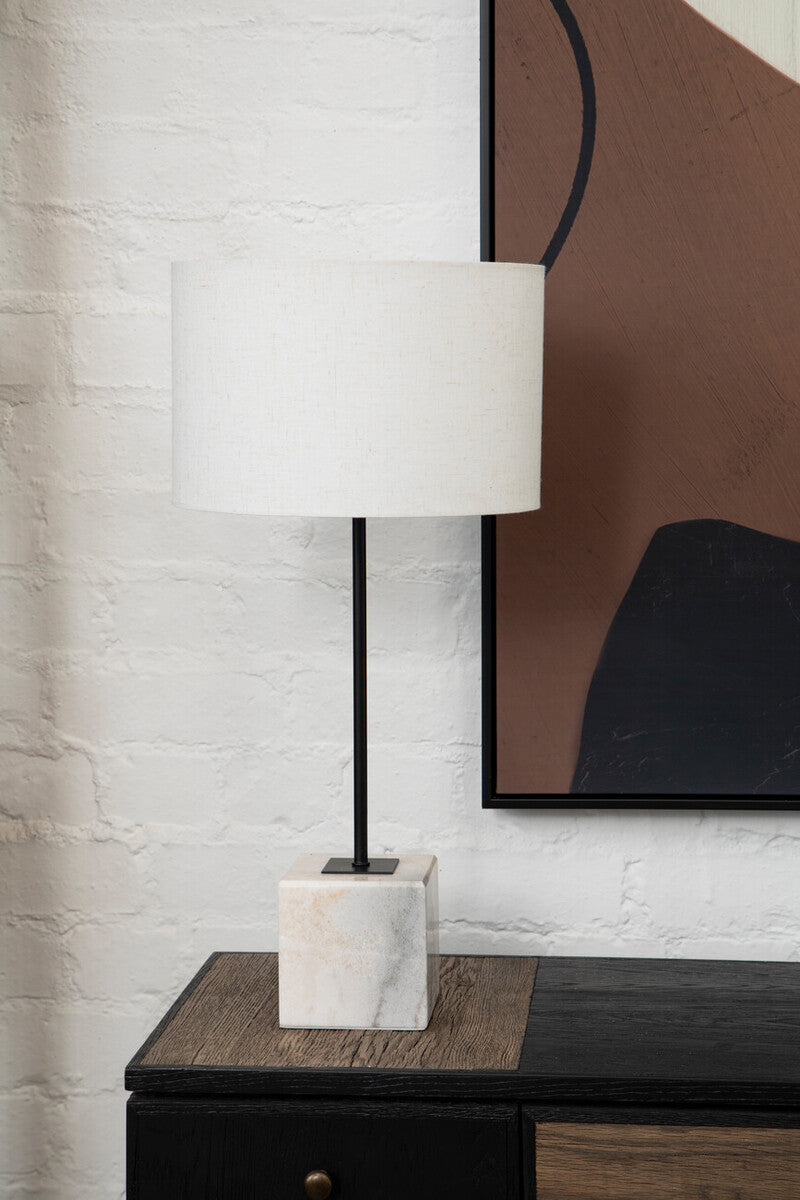 Orsina Murdoch Table Lamp | White Marble Base with Linen Shade