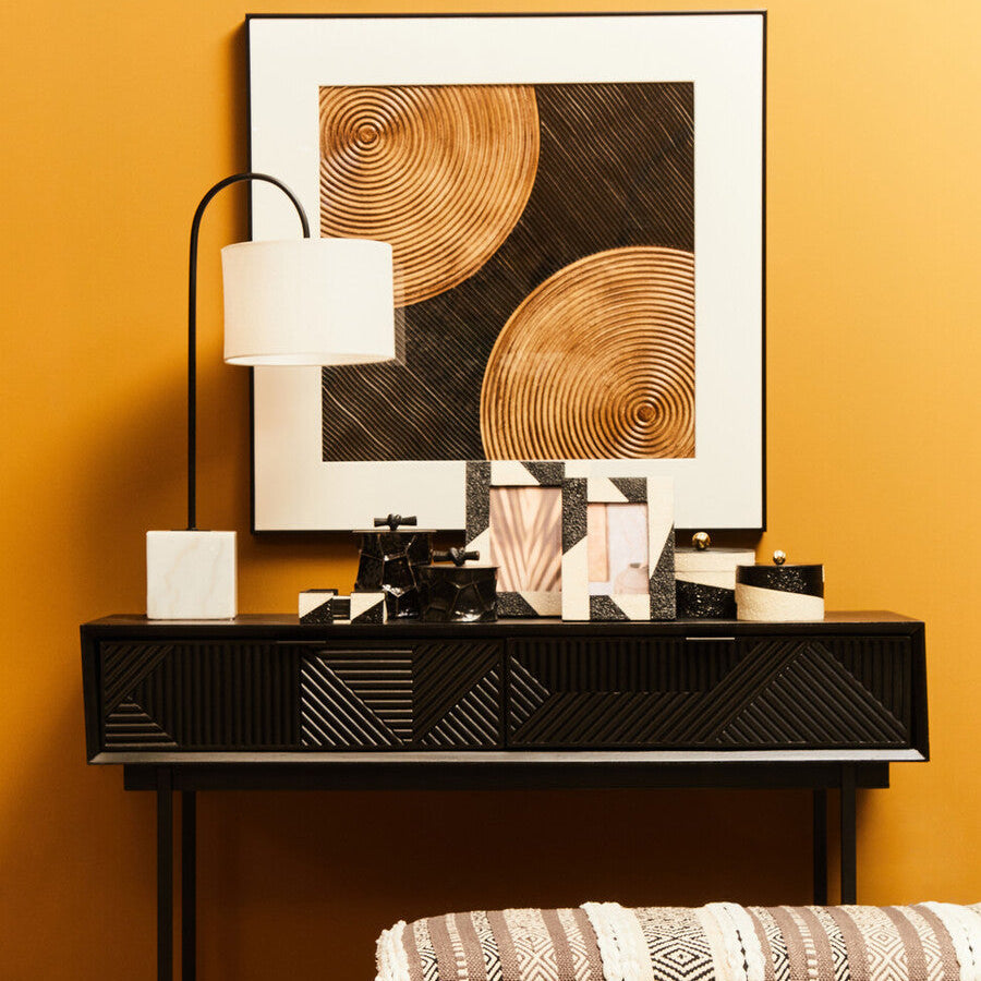 Orsina Murdoch Curved Table Lamp – White Marble Base & Fabric Shade