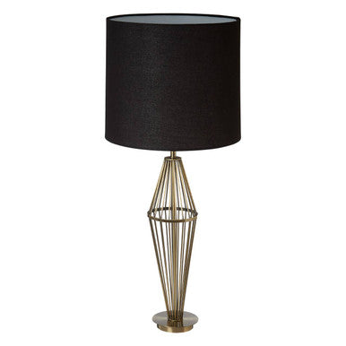 Orsina Reginald Antique Brass Table Lamp | Wireframe with Black Shade