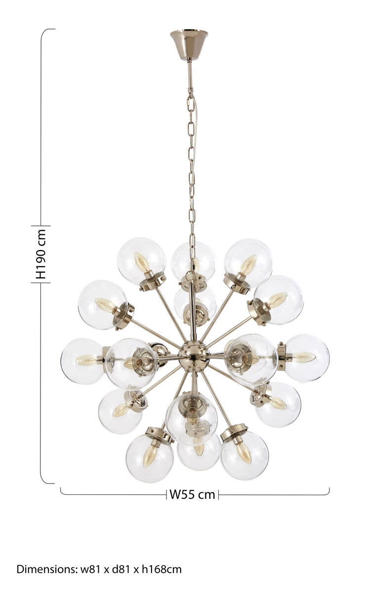 Orsina Asterid 18-Light Starburst Chandelier – Silver & Glass Globe