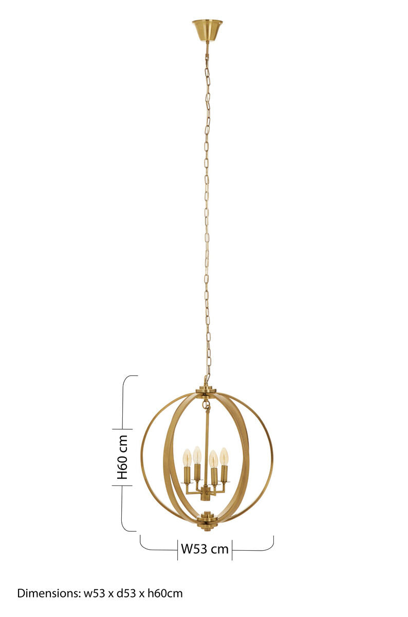 Orsina Censer Antique Brass Orb Pendant Light – 4-Light Chandelier