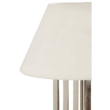 Orsina Brendan Table Lamp – White and Silver Hammered Metal Design