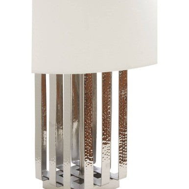 Orsina Brendan Table Lamp – White and Silver Hammered Metal Design