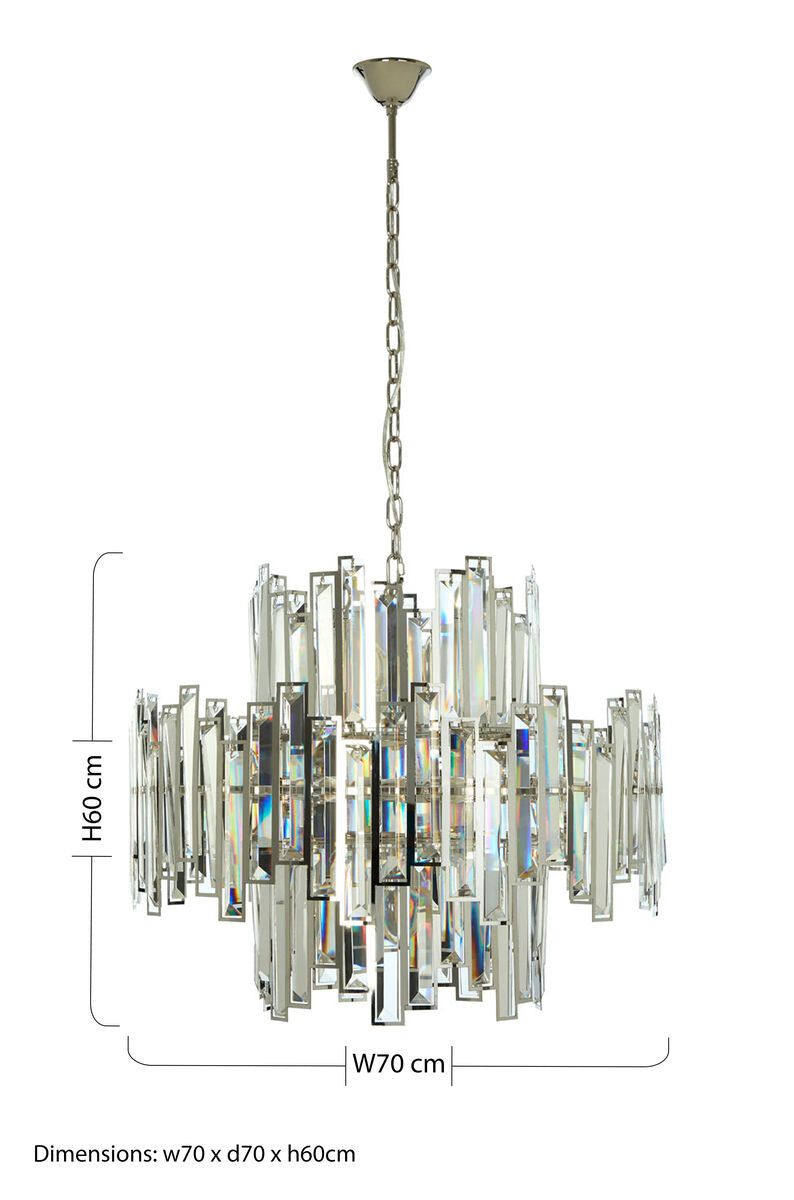 Orsina Kelona Large Crystal Chandelier – Silver Bevelled Glass Light
