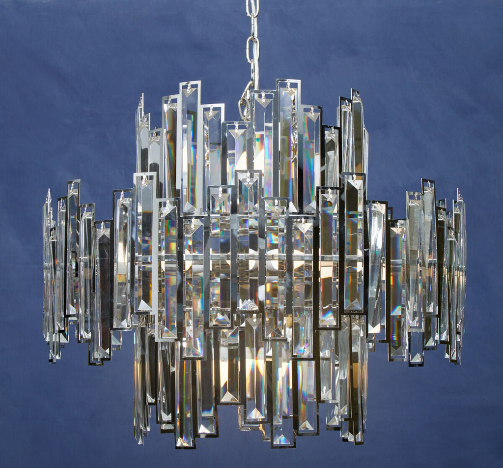 Orsina Kelona Large Crystal Chandelier – Silver Bevelled Glass Light