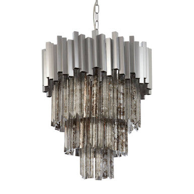 Orsina Lustra Large 3-Tier Bevelled Glass Chandelier – Nickel
