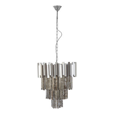 Orsina Lustra Large 3-Tier Bevelled Glass Chandelier – Nickel