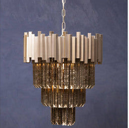 Orsina Lustra Large 3-Tier Bevelled Glass Chandelier – Nickel