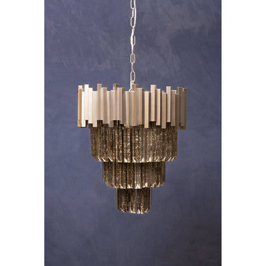 Orsina Lustra Large 3-Tier Bevelled Glass Chandelier – Nickel