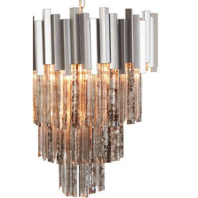 Orsina Lustra Large 3-Tier Bevelled Glass Chandelier – Nickel