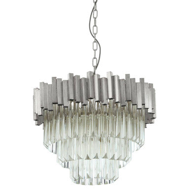 Orsina Lustra Small Silver Chandelier – Tiered Bevelled Glass Light