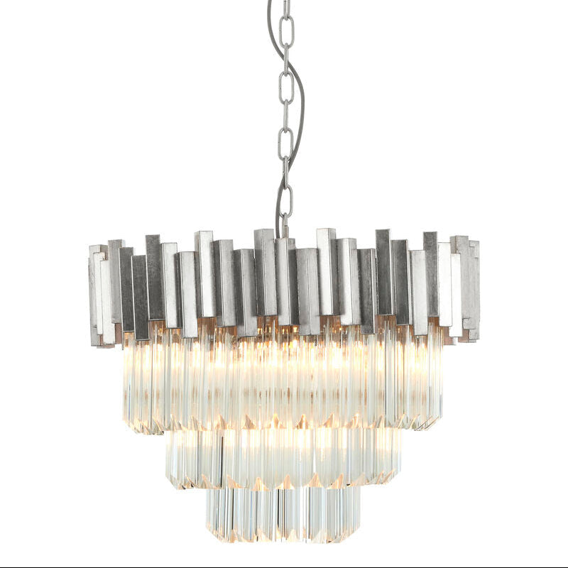 Orsina Lustra Small Silver Chandelier – Tiered Bevelled Glass Light
