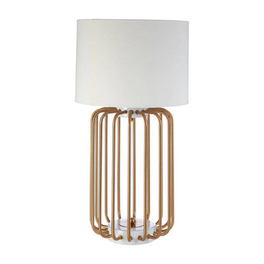 Orsina Zora Gold Caged Table Lamp – Modern Iron Base with Linen Shade