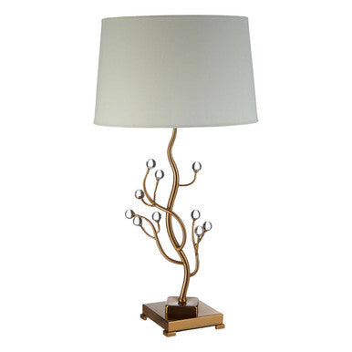 Orsina Zeva Table Lamp – Gold Iron & Crystal Accent with White Linen Shade