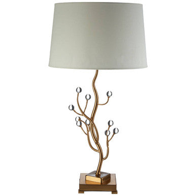 Orsina Zeva Table Lamp – Gold Iron & Crystal Accent with White Linen Shade