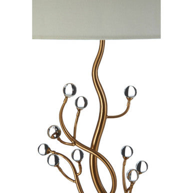 Orsina Zeva Table Lamp – Gold Iron & Crystal Accent with White Linen Shade