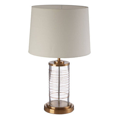 Orsina Zella Table Lamp – White and Gold Glass with Linen Shade