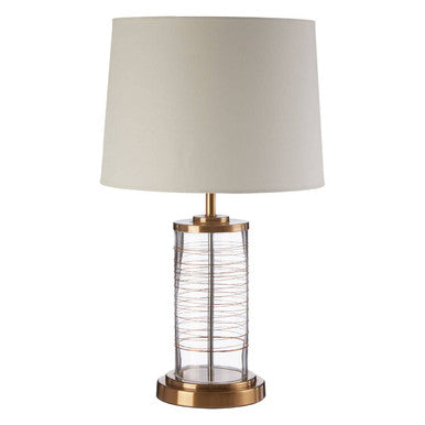 Orsina Zella Table Lamp – White and Gold Glass with Linen Shade