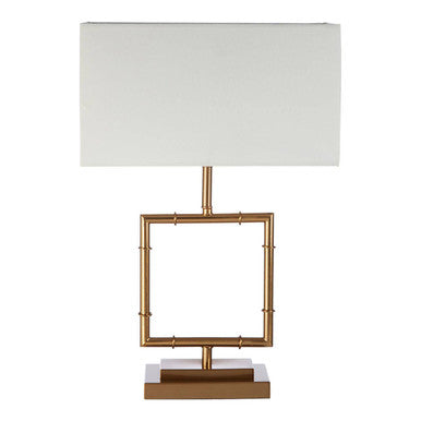Orsina Zofie Gold Table Lamp – Square Metal Base with White Linen Shade