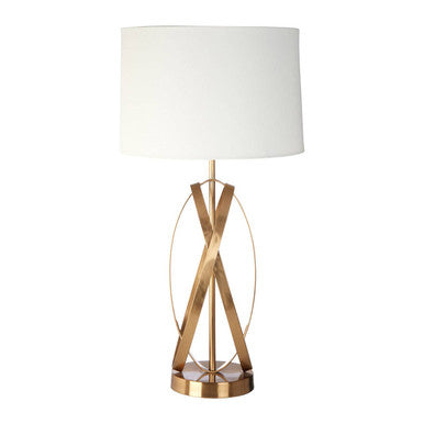 Orsina Zaina Gold Cross Table Lamp – Iron Base with White Linen Drum Shade