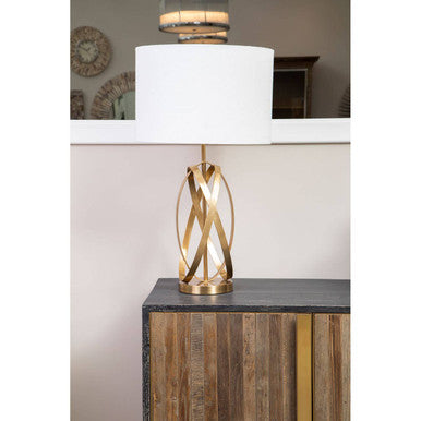 Orsina Zaina Gold Cross Table Lamp – Iron Base with White Linen Drum Shade