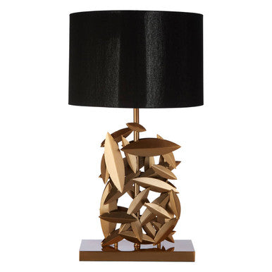 Orsina Zilla Black and Gold Table Lamp – Metal Leaf Base with Linen Shade