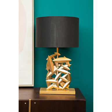 Orsina Zilla Black and Gold Table Lamp – Metal Leaf Base with Linen Shade