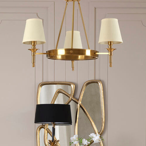 Orsina Zina Gold Ceiling Light | 3-Arm Chandelier with Linen Shades