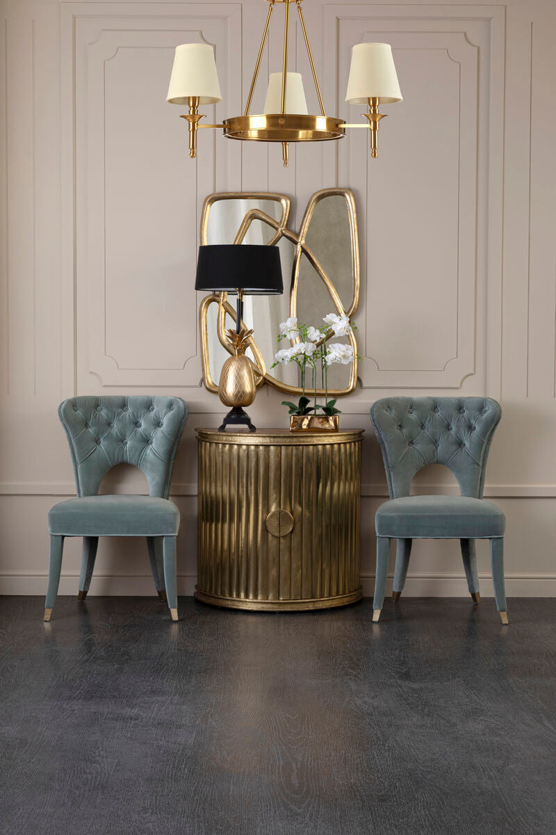 Orsina Zina Gold Ceiling Light | 3-Arm Chandelier with Linen Shades