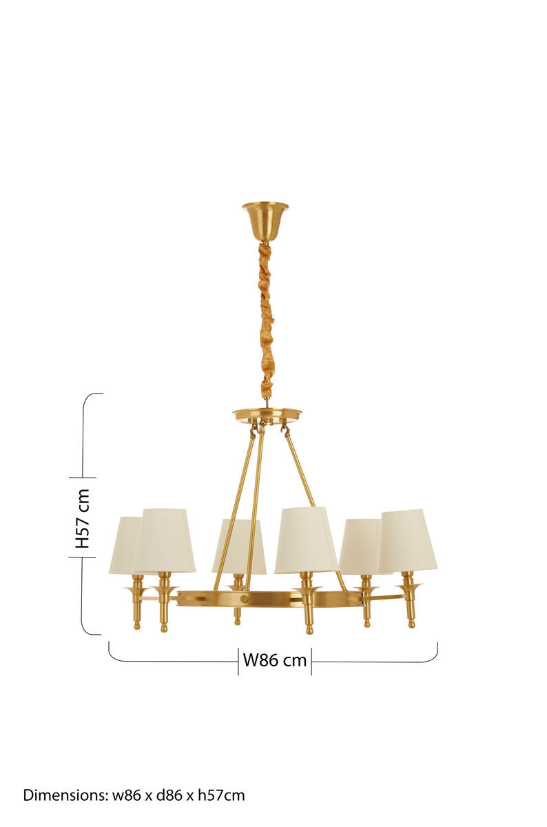 Orsina Zina 6-Arm Brass Chandelier | Gold Ceiling Light with Linen Shades