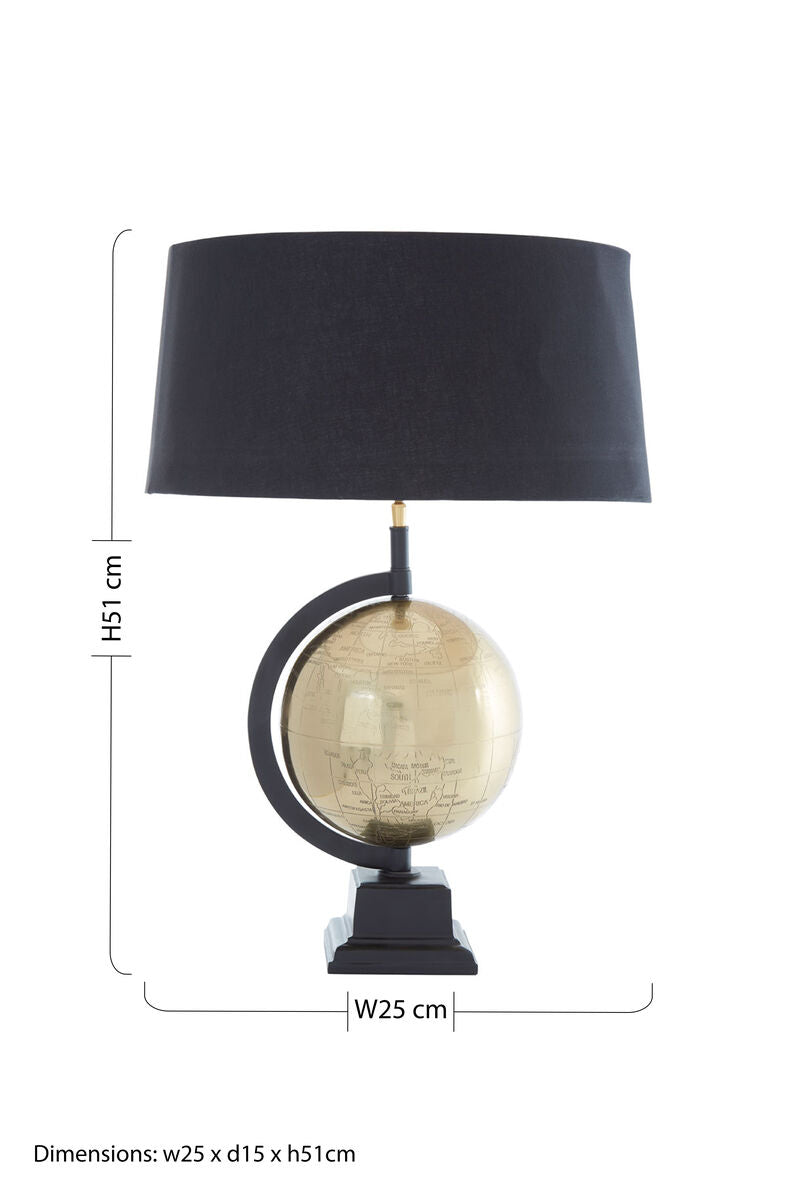 Orsina Churchill Globe Table Lamp – Antique Brass with Black Shade