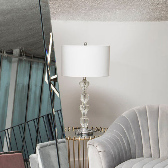 Orsina Carine Glass Table Lamp – Crystal Column with White Fabric Shade