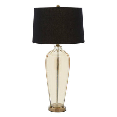 Orsina Carina Amber Glass Table Lamp – Modern Lighting with Black Shade